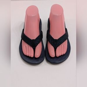 Vionic Women's 6 Tide Navy Blue Rhinestone Orthotic Flip Flops Sandals